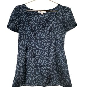 Rebecca Taylor floral silky top size 2 blue and gray